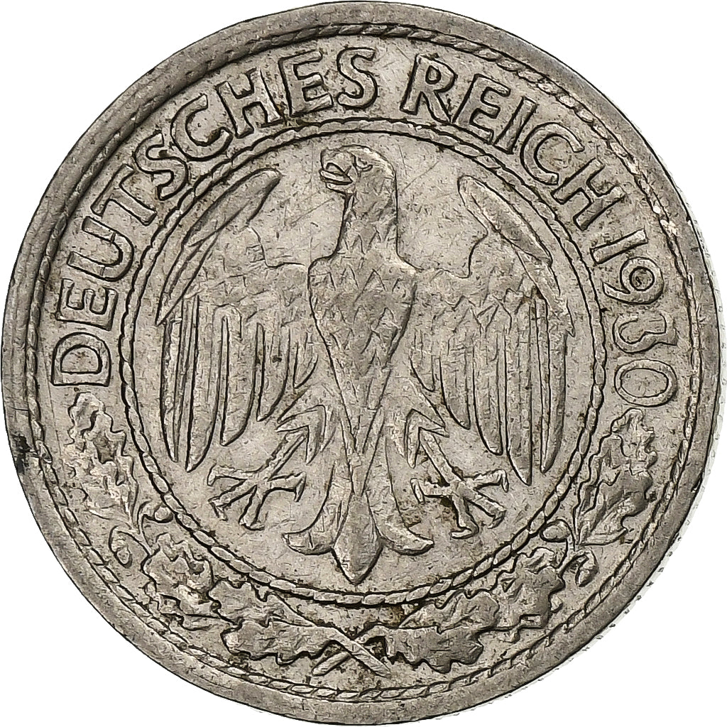 GERMANY, WEIMAR REPUBLIC, 50 Reichspfennig, 1930, Karlsruhe, Nickel, AU(50-53)