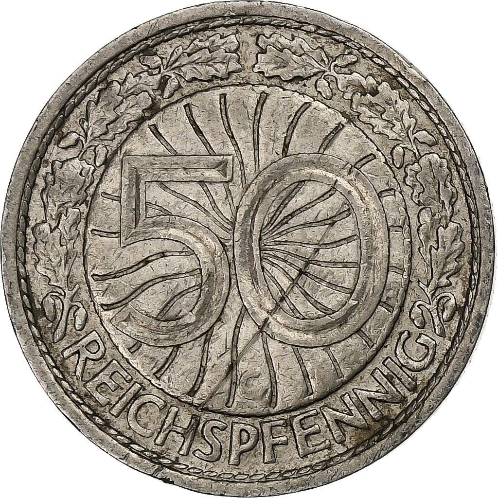 GERMANY, WEIMAR REPUBLIC, 50 Reichspfennig, 1930, Karlsruhe, Nickel, AU(50-53)
