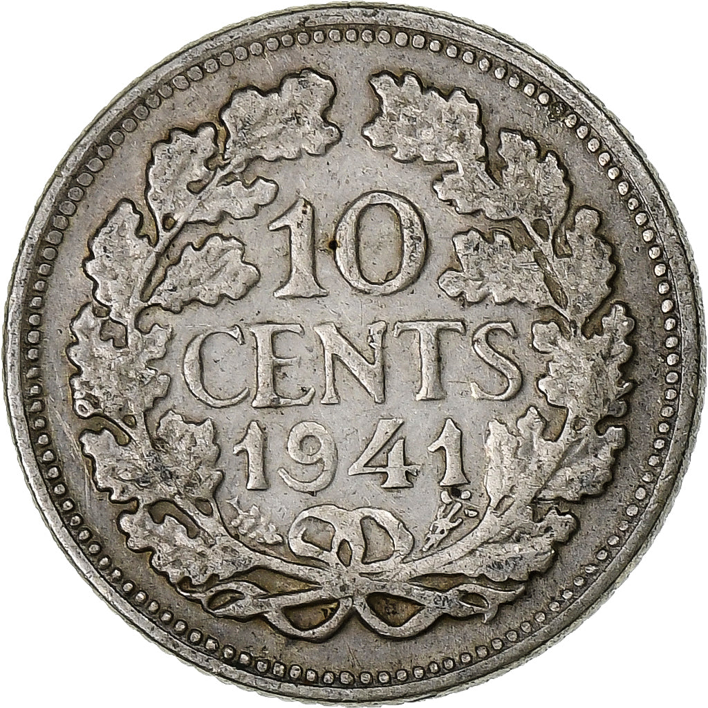Países Baixos, Wilhelmina I, 10 Cents, 1941, Prata, EF(40-45), KM:163