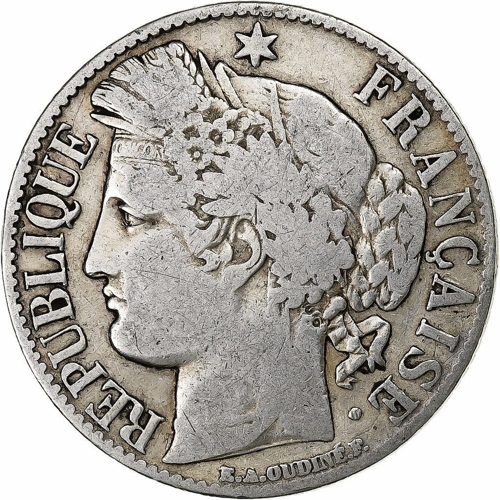 France, Franc, Cérès, 1887, Paris, Silver, VF(20-25), Gadoury:465a, KM:822.1