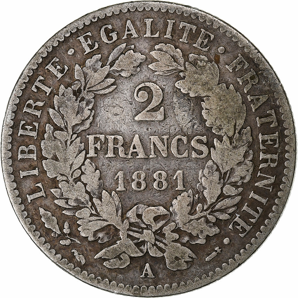 France, 2 Francs, Cérès, 1881, Paris, Silver, VF(20-25), Gadoury:530a
