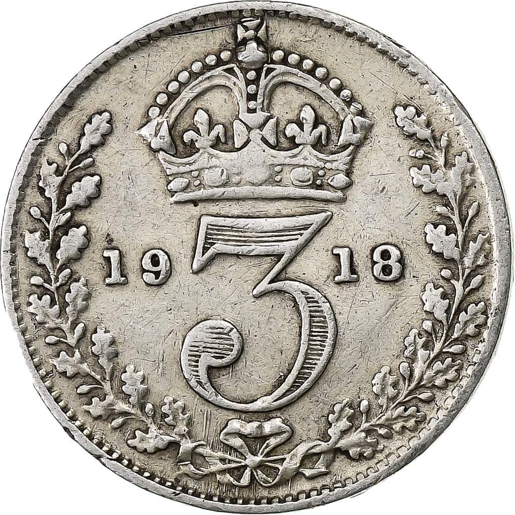 Grã-Bretanha, George V, 3 Pence, 1918, Prata, VF(30-35), KM:813