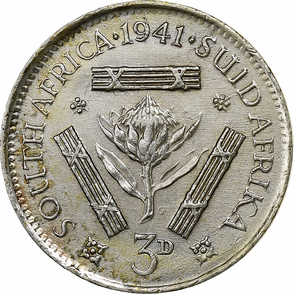 Sudafrica, George VI, 3 Pence, 1941, Argento, BB+, KM:26