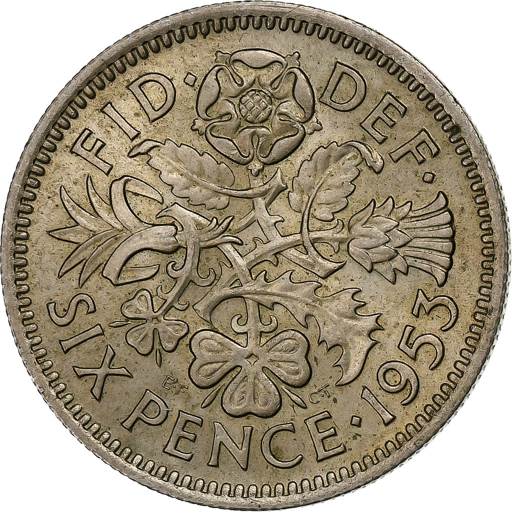 Great Britain, Elizabeth II, 6 Pence, 1953, Copper-nickel, AU(55-58), KM:889