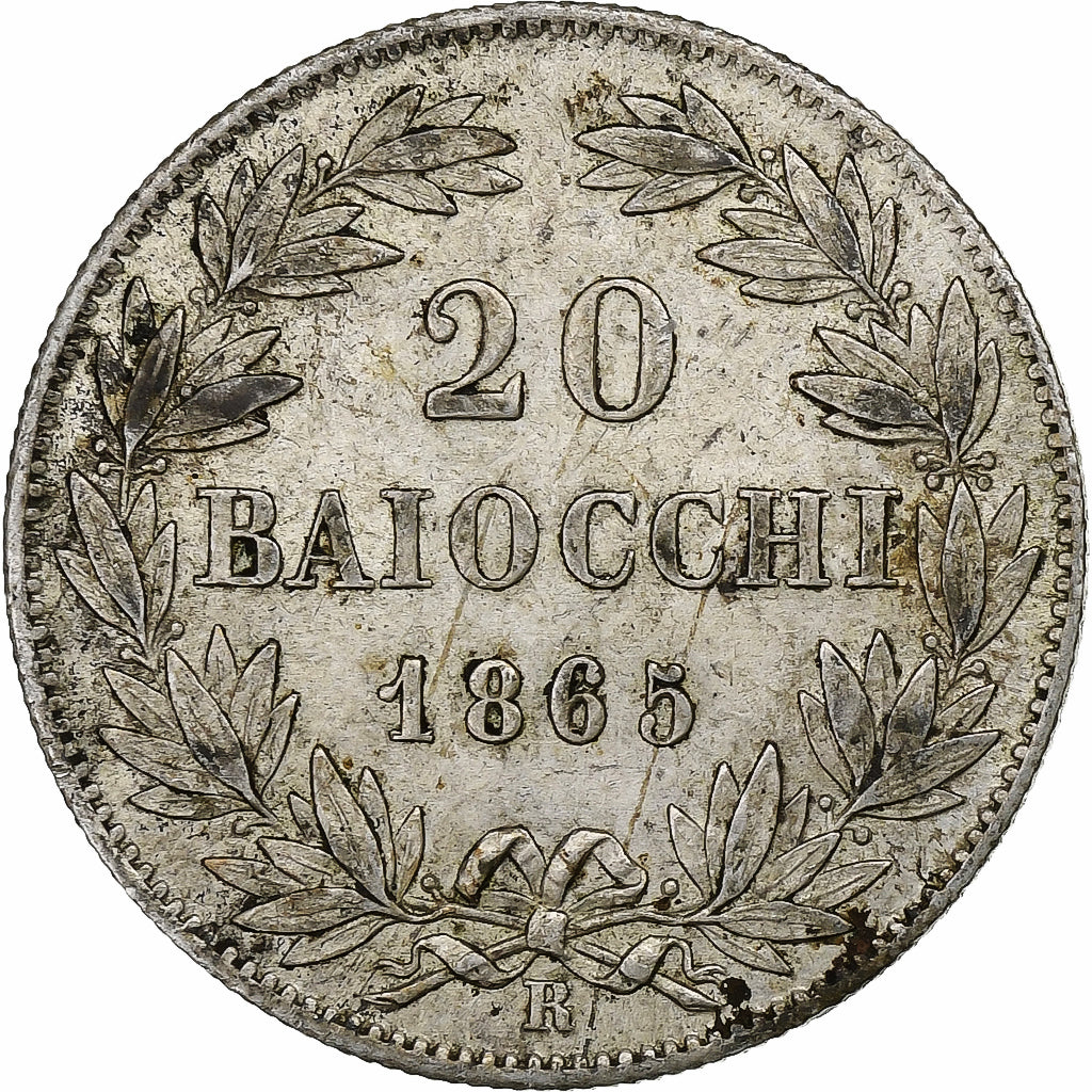 ITALIAN STATES, PAPAL STATES, Pius IX, 20 Baiocchi, 1865, Rome, Silver