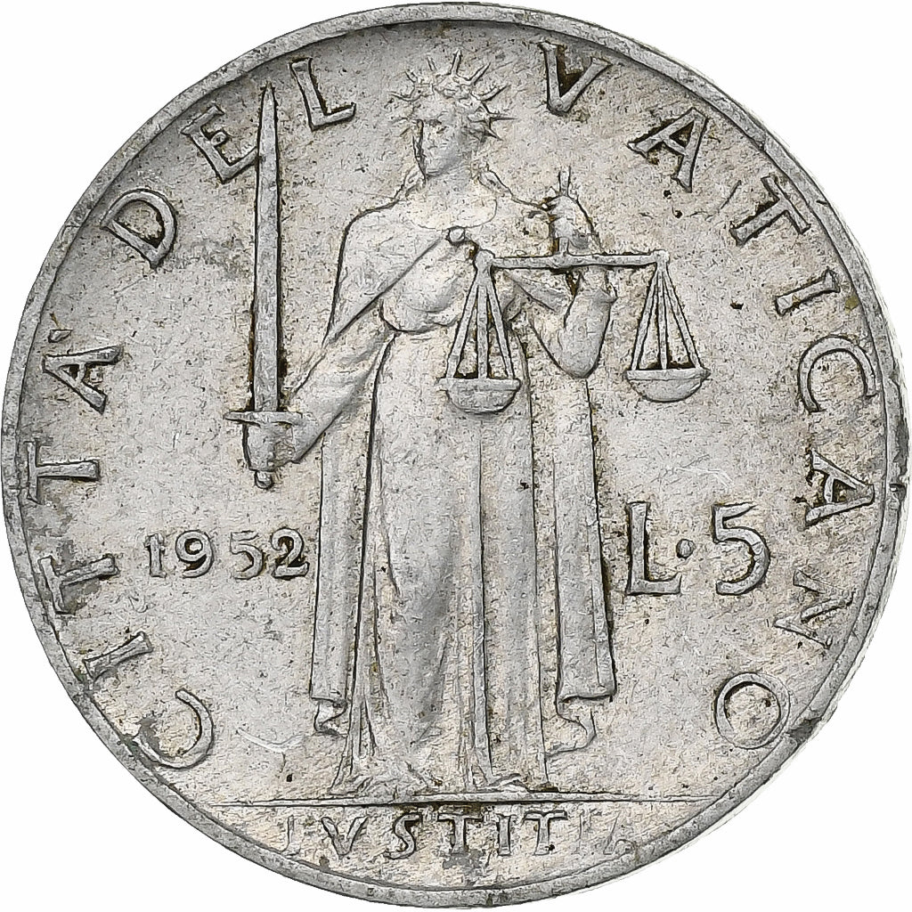 CIDADE DO VATICANO, Pius XII, 5 Lire, 1952, Rome, Alumínio, VF(30-35), KM:51.1