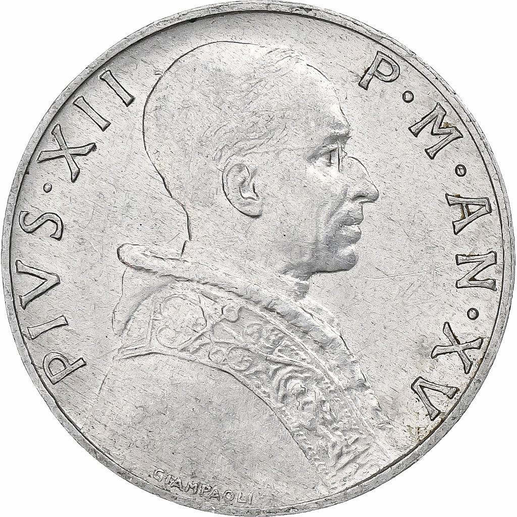 VATICAN CITY Pius XII 5 Lire 1953 Rome Aluminum EF(40-45) KM:51.1 ...