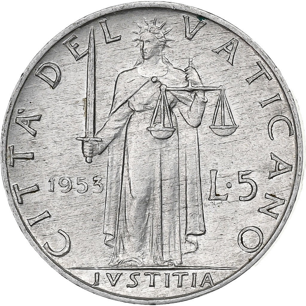 CIDADE DO VATICANO, Pius XII, 5 Lire, 1953, Rome, Alumínio, EF(40-45), KM:51.1