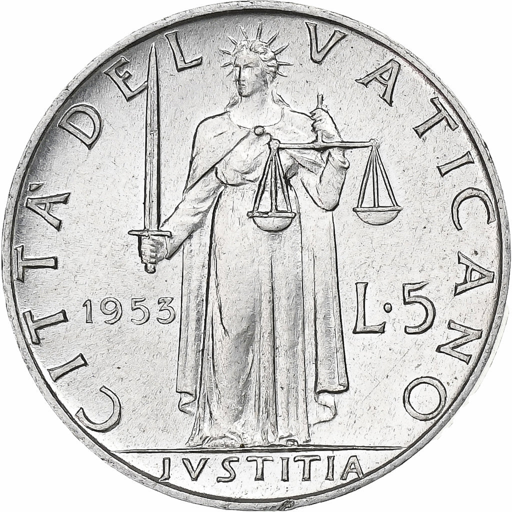 CIDADE DO VATICANO, Pius XII, 5 Lire, 1953, Rome, Alumínio, MS(63), KM:51.1