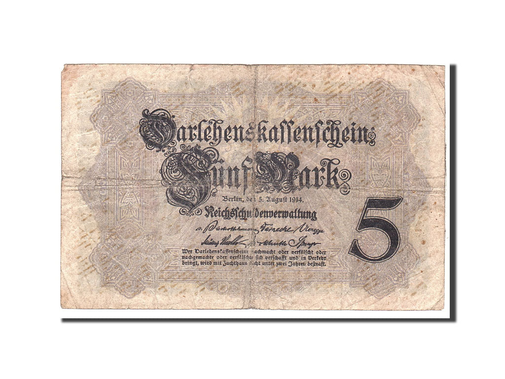 Banknote, Germany, 5 Mark, 1914, 1914-08-05, KM:47b, VF(20-25)