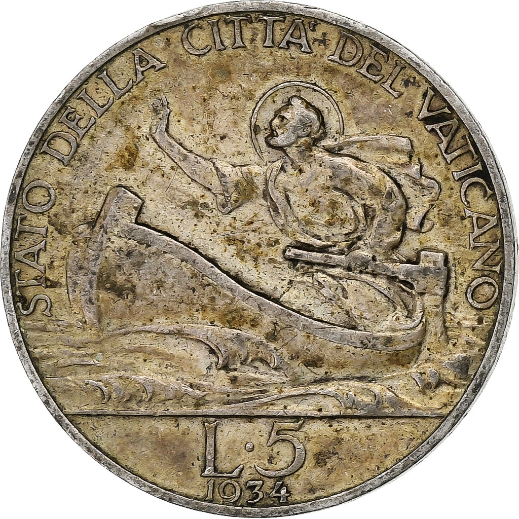 VATICAN CITY, Pius XI, 5 Lire, 1934, Rome, Silver, EF(40-45), KM:7