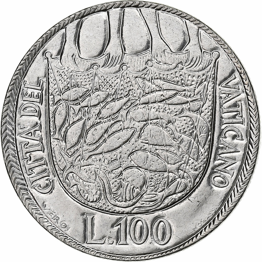 CIDADE DO VATICANO, Paul VI, 100 Lire, 1975, Aço Inoxidável, AU(55-58), KM:130