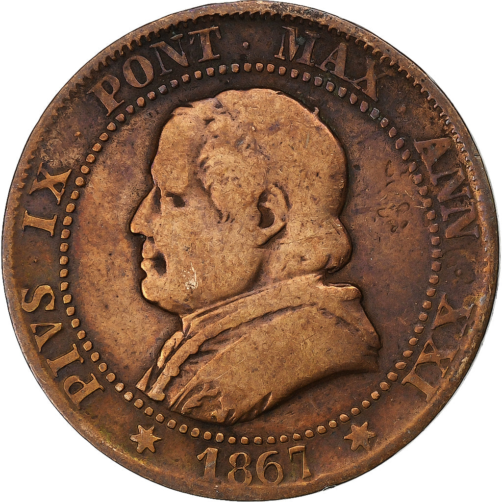 ITALIAN STATES, PAPAL STATES, Pius IX, Soldo, 5 Centesimi, 1867, Rome, Copper