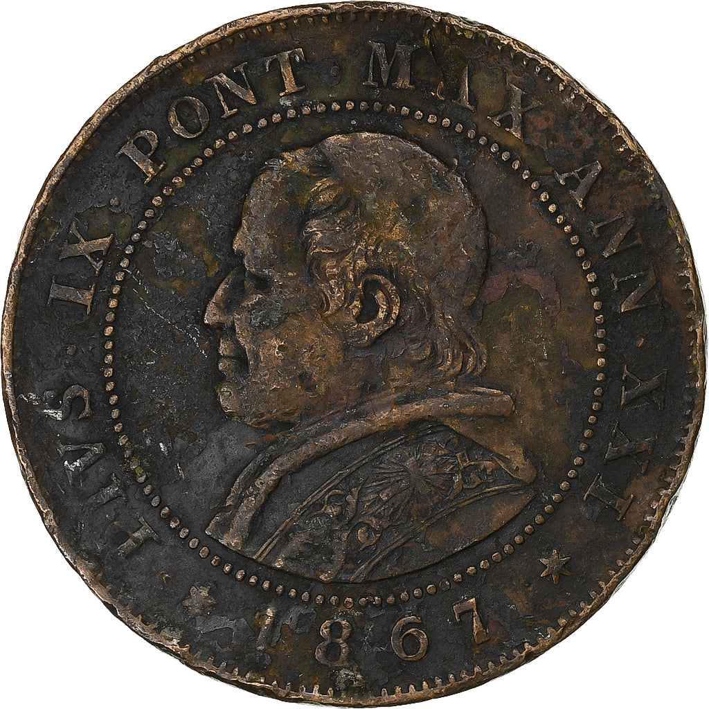 Coin, ITALIAN STATES, PAPAL STATES, Pius IX, 2 Soldi, 10 Centesimi, 1867, Roma