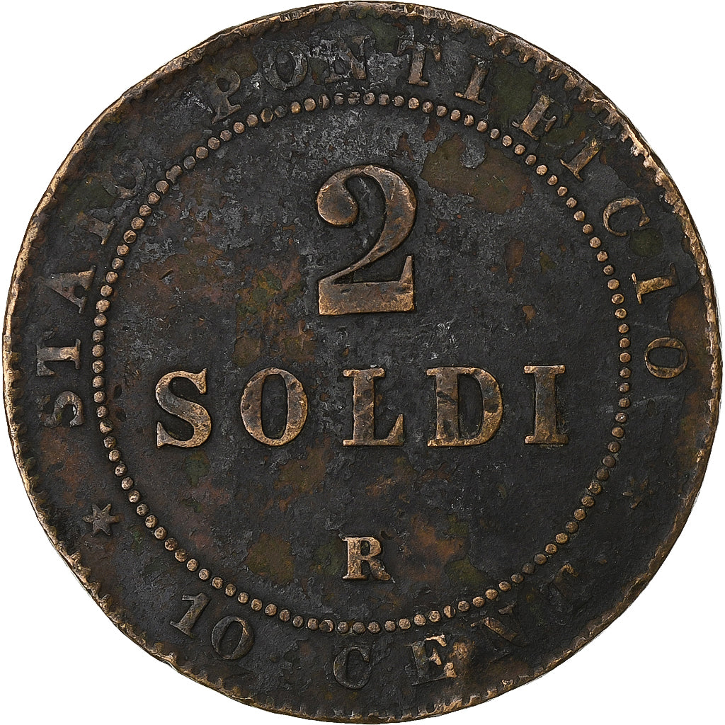 Coin, ITALIAN STATES, PAPAL STATES, Pius IX, 2 Soldi, 10 Centesimi, 1867, Roma
