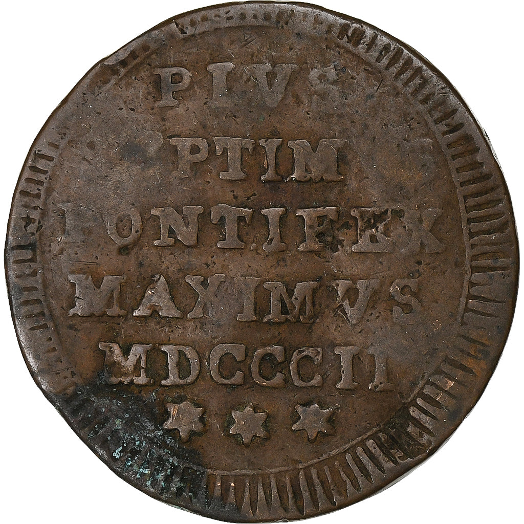 Monnaie, États italiens, PAPAL STATES, Pius VII, Mezzo (1/2) Baiocco, 1802