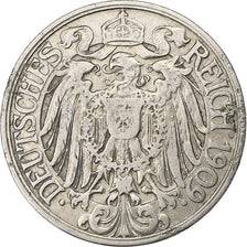 GERMANY - EMPIRE, Wilhelm II, 25 Pfennig, 1909, Karlsruhe, Nickel, EF(40-45)