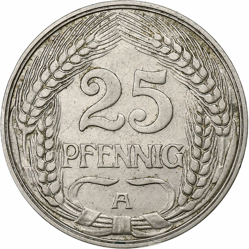 GERMANY - EMPIRE, Wilhelm II, 25 Pfennig, 1910, Berlin, Nickel, AU(50-53), KM:18