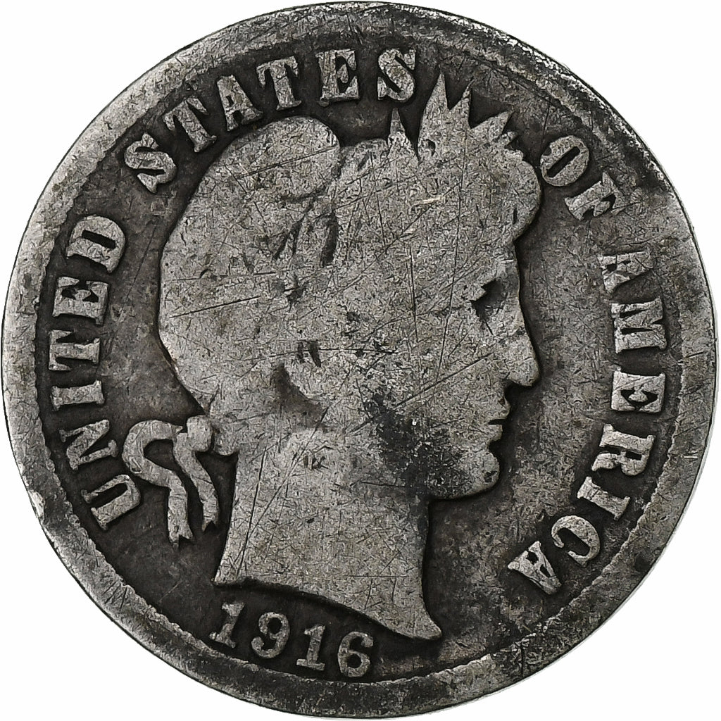 Estados Unidos da América, Dime, Barber Dime, 1916, U.S. Mint, Prata