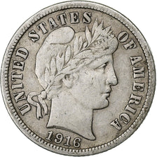 United States, Dime, Barber Dime, 1916, U.S. Mint, Silver, AU(50-53), KM:113