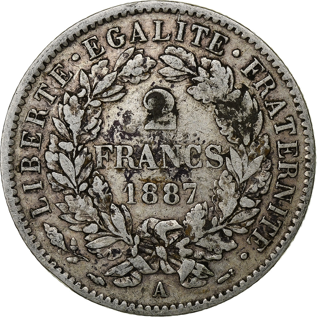 France, 2 Francs, Cérès, 1887, Paris, Silver, VF(30-35), Gadoury:530a