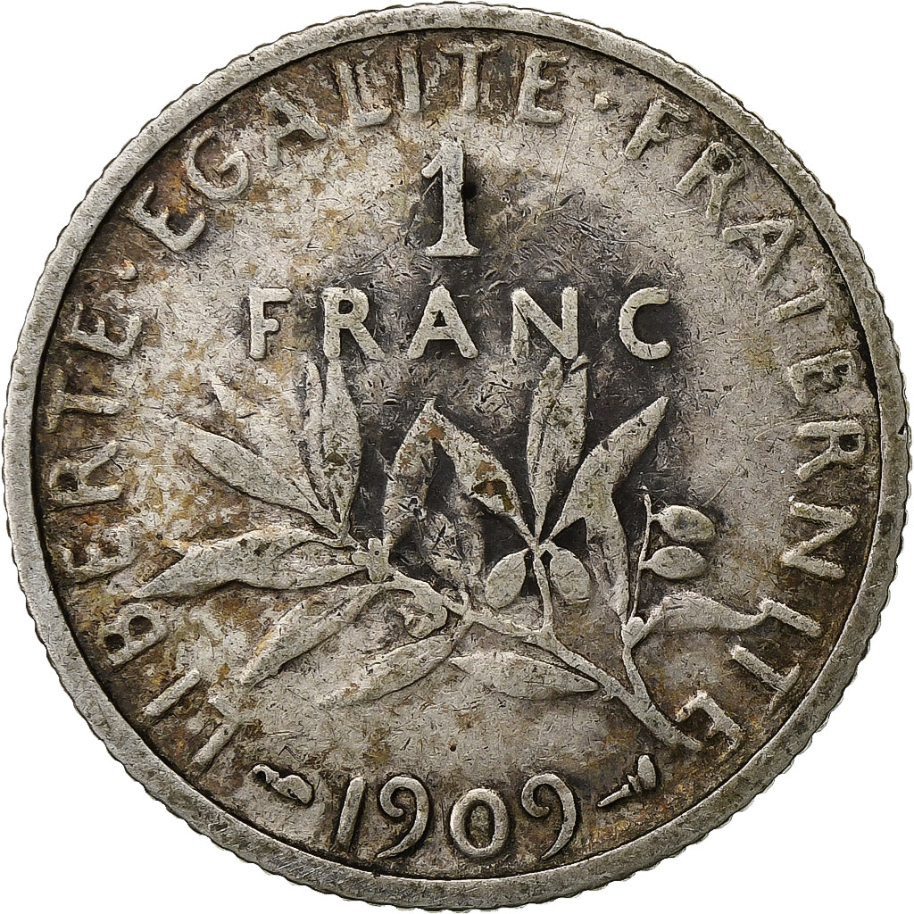 Francja, Franc, Semeuse, 1909, Paris, Srebro, VF(20-25), Gadoury:467, KM:844.1