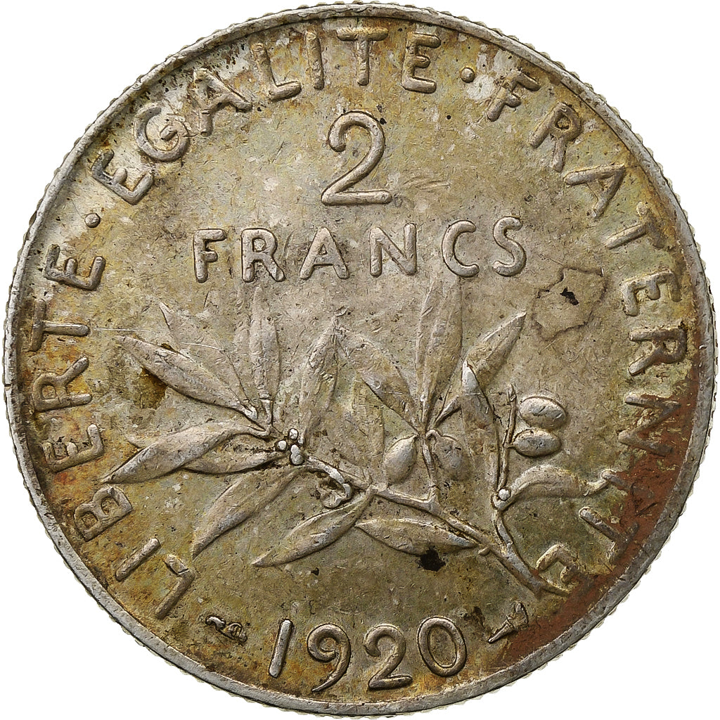 France, Semeuse, 2 Francs, 1920, Paris, EF(40-45), Silver, KM:845.1, Gadoury:532