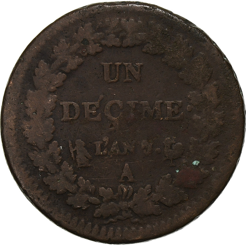 France, Decime, Dupré, Paris, Cuivre, B+, Gadoury:187