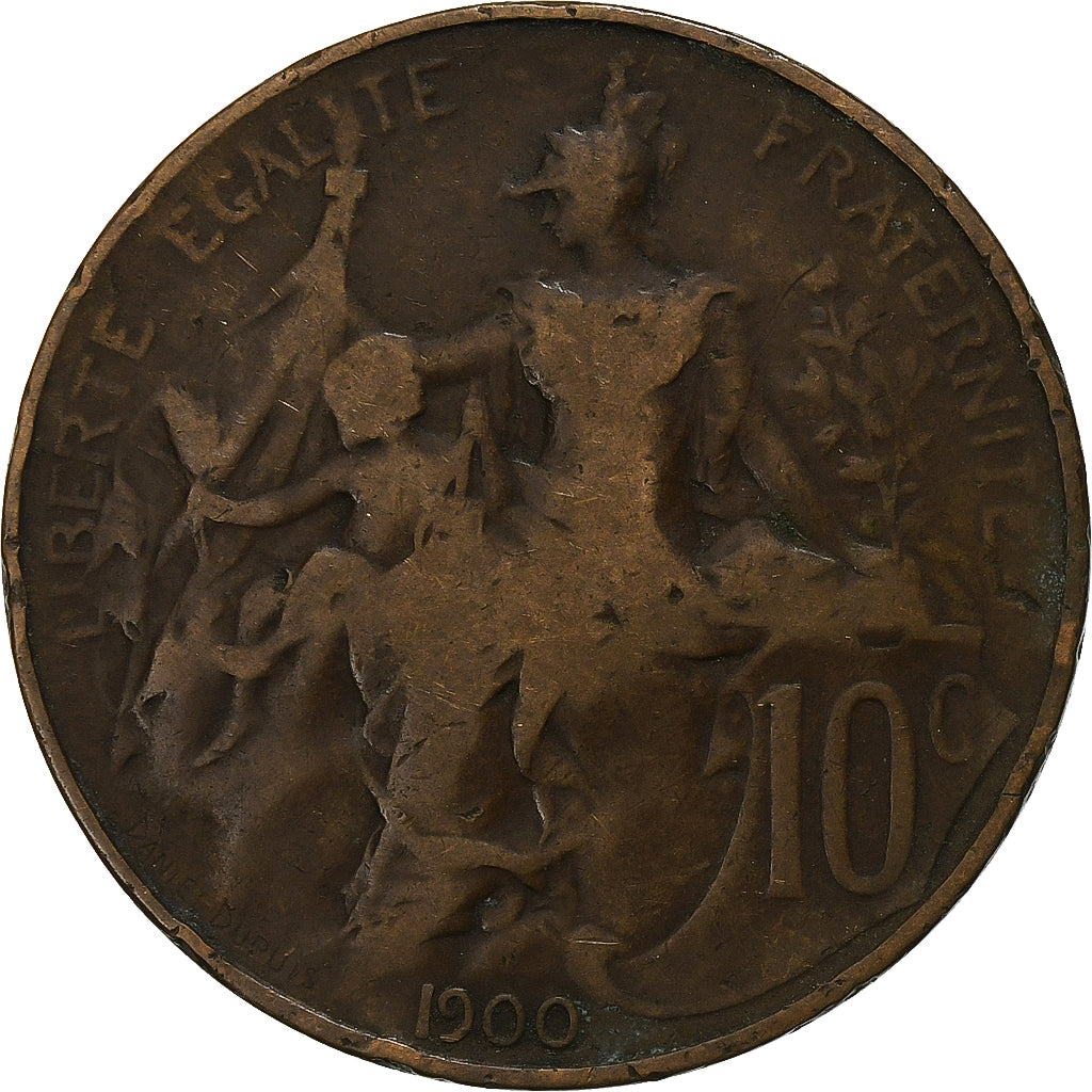 France, 10 Centimes, Dupuis, 1900, Paris, Bronze, F(12-15), Gadoury:277, KM:843