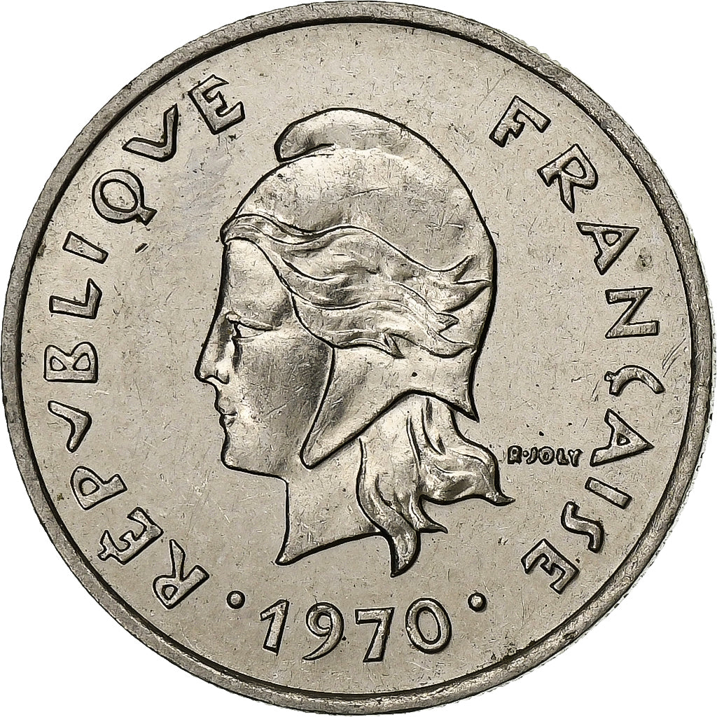 New Caledonia, 10 Francs, 1970, Paris, Nickel, AU(55-58), KM:5