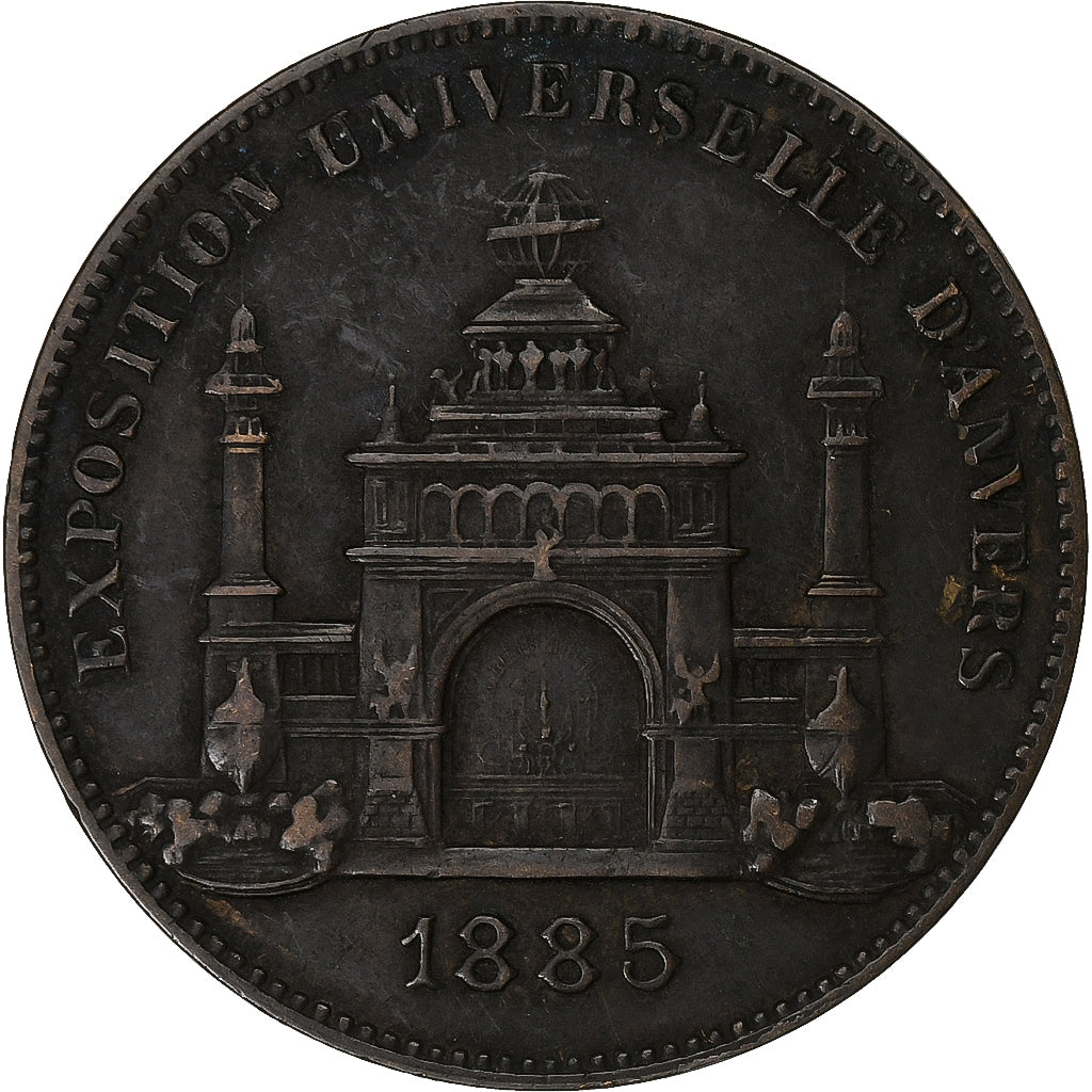 Belgio, ficha, Exposition Universelle d'Anvers, 1885, Bronzo, Wiener, MB+