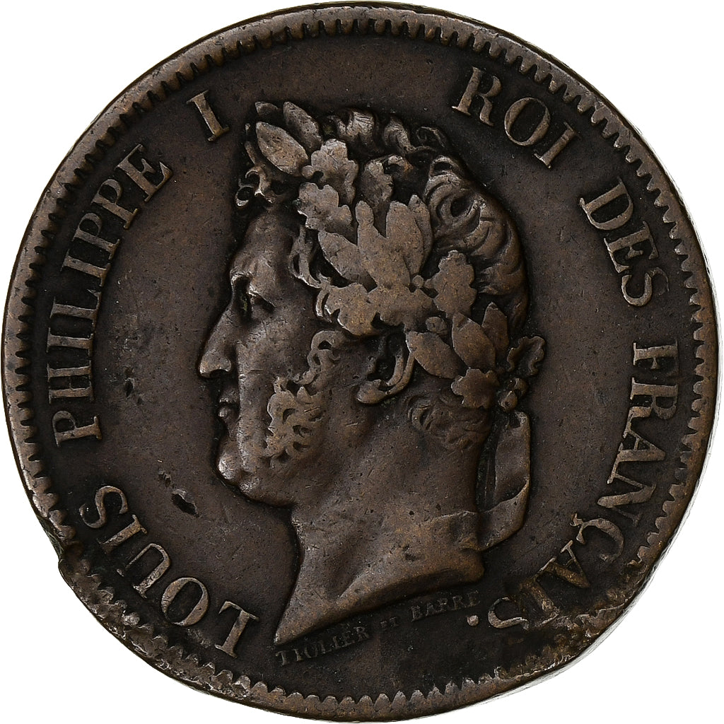 FRENCH COLONIES, Louis - Philippe, 5 Centimes, 1843, Paris, Bronze, VF(20-25)