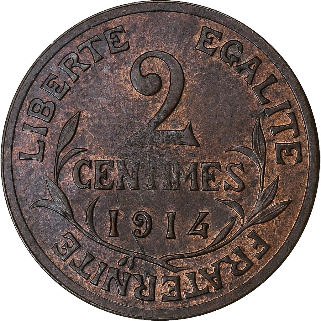 Frankrijk, 2 Centimes, Dupuis, 1914, Paris, Bronzen, PR+, Gadoury:107, KM:841