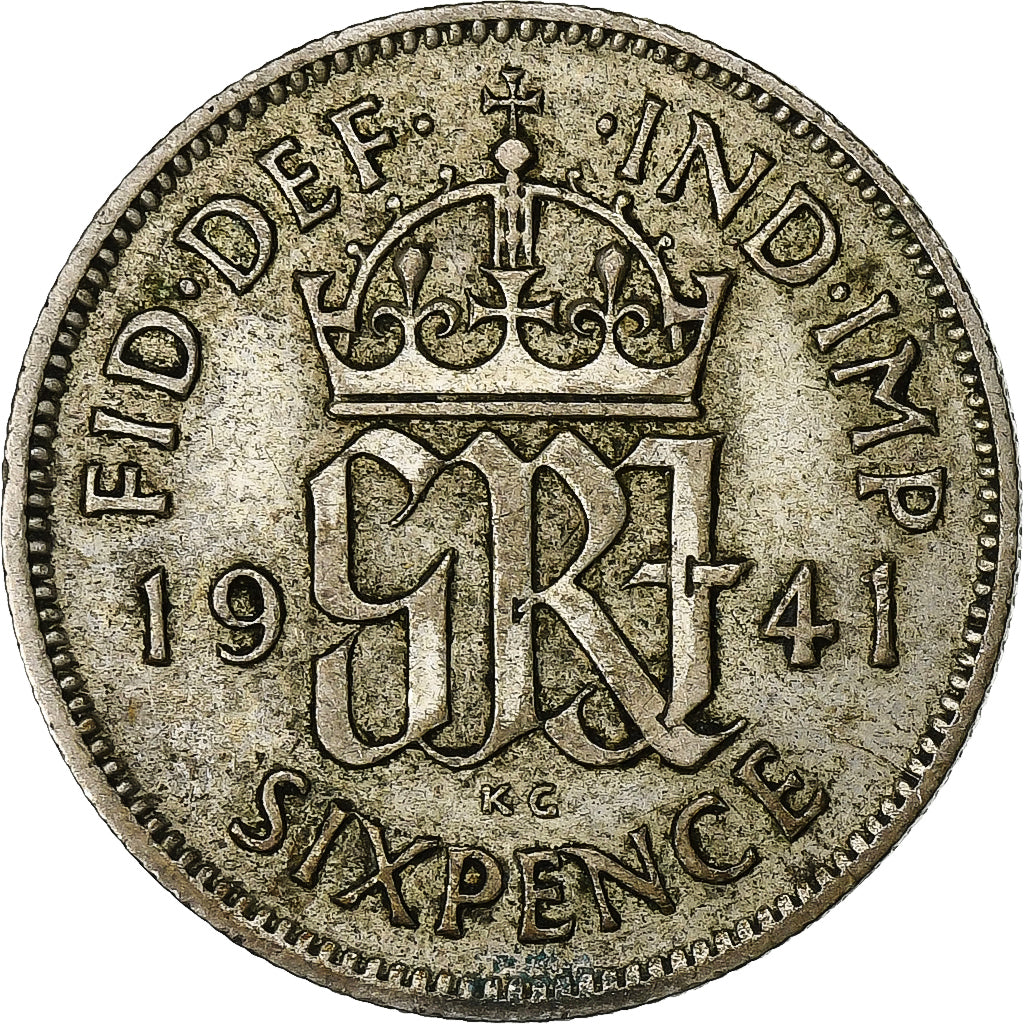 Reino Unido, George VI, 6 Pence, 1941, Prata, EF(40-45)