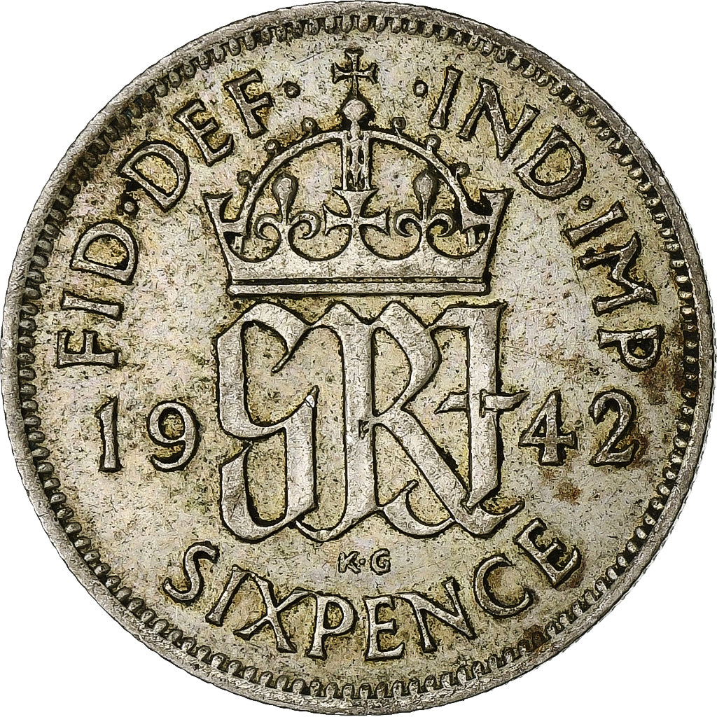 Grã-Bretanha, George VI, 6 Pence, 1942, Prata, EF(40-45), KM:852