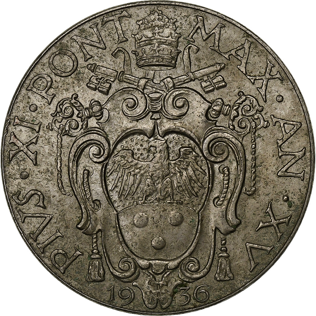Vatikanstadt, Pius XI, 2 Lire, 1936, Rome, Nickel, SS, KM:6