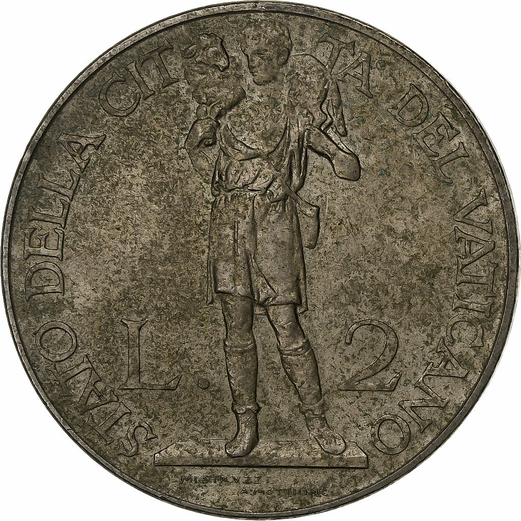 Vatikanstadt, Pius XI, 2 Lire, 1936, Rome, Nickel, SS, KM:6