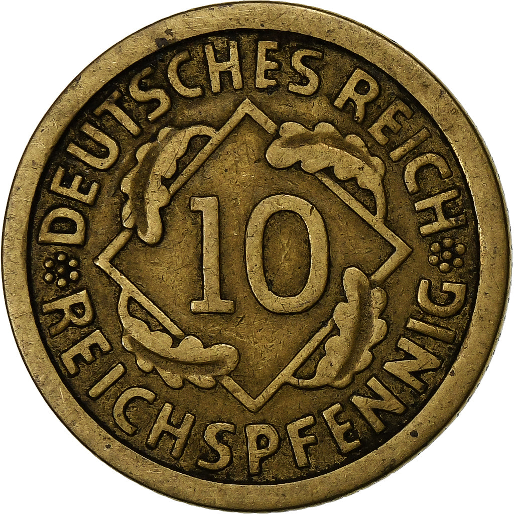 GERMANIA, REPUBBLICA DI WEIMAR, 10 Reichspfennig, 1924, Stuttgart, BB, Allumi...