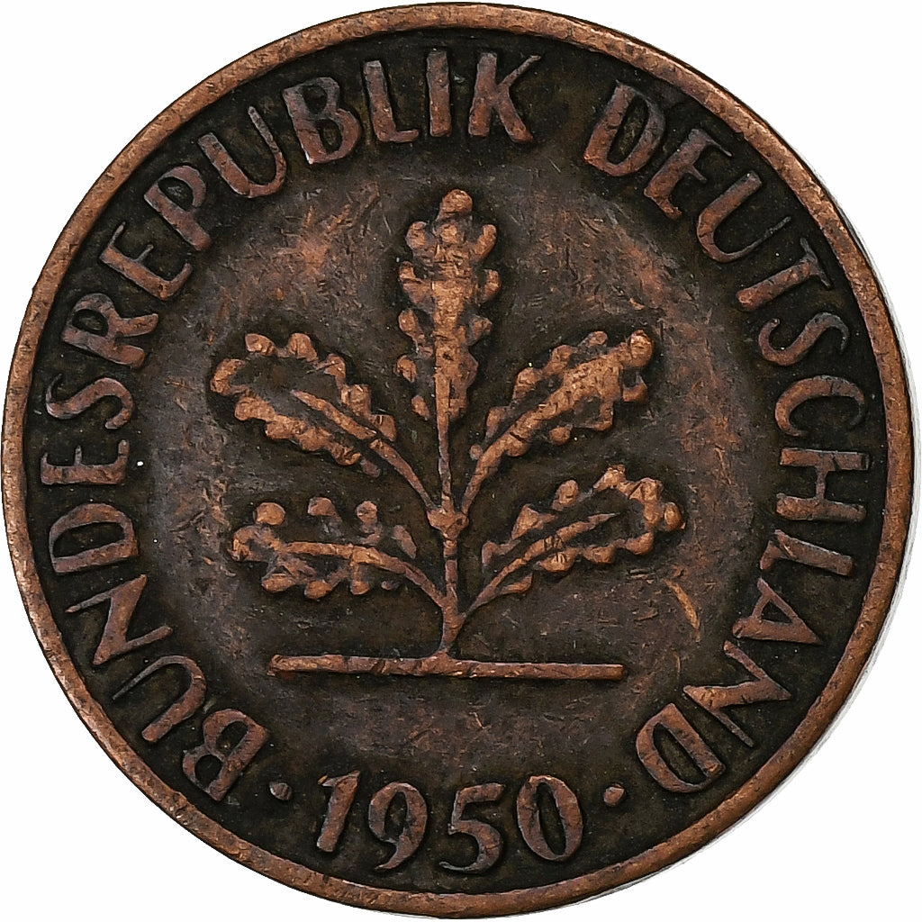 Munten, Federale Duitse Republiek, Pfennig, 1950, Karlsruhe, FR, Copper Plated