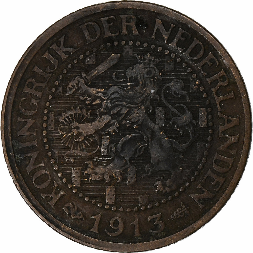 Moneda, Países Bajos, Wilhelmina I, 2-1/2 Cent, 1913, MBC, Bronce, KM:150