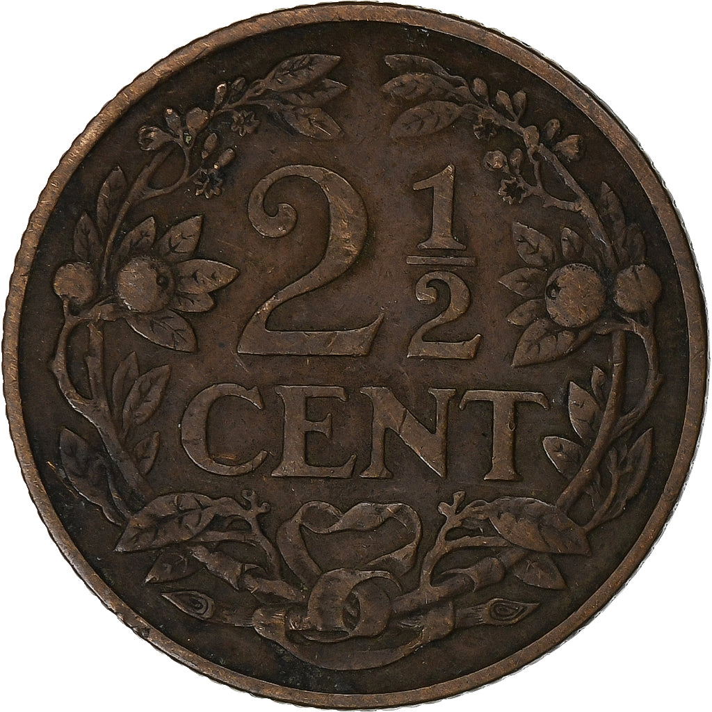 Moneda, Países Bajos, Wilhelmina I, 2-1/2 Cent, 1913, MBC, Bronce, KM:150