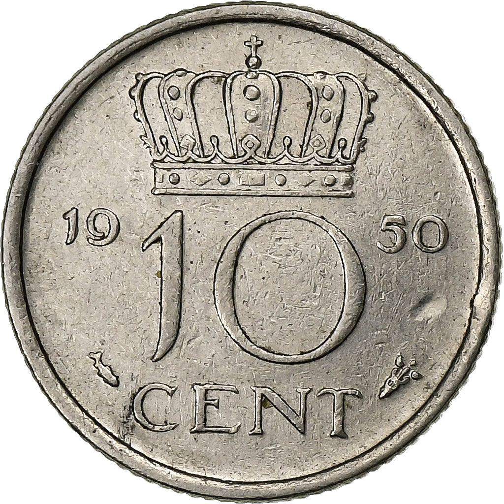 Niederlande, Juliana, 10 Cents, 1950, Nickel, SS, KM:182