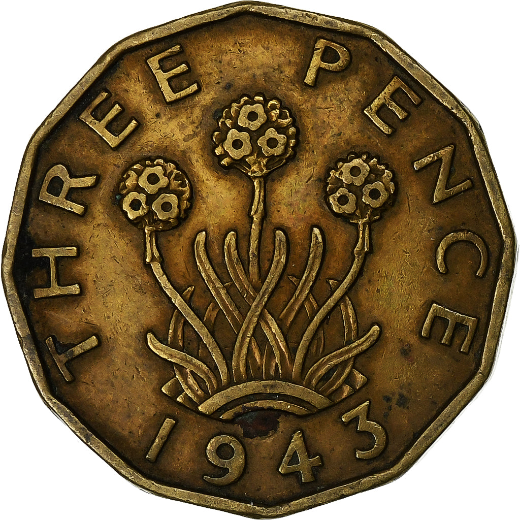 Coin, Great Britain, George VI, 3 Pence, 1943, VF(30-35), Nickel-brass, KM:849