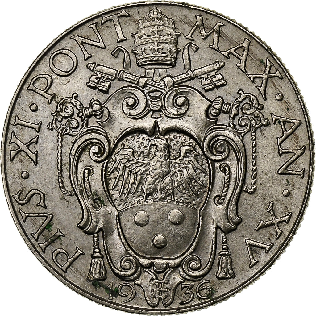 VATICAN CITY, Pius XI, 50 Centesimi, 1936, Rome, Nickel, AU(55-58), KM:7