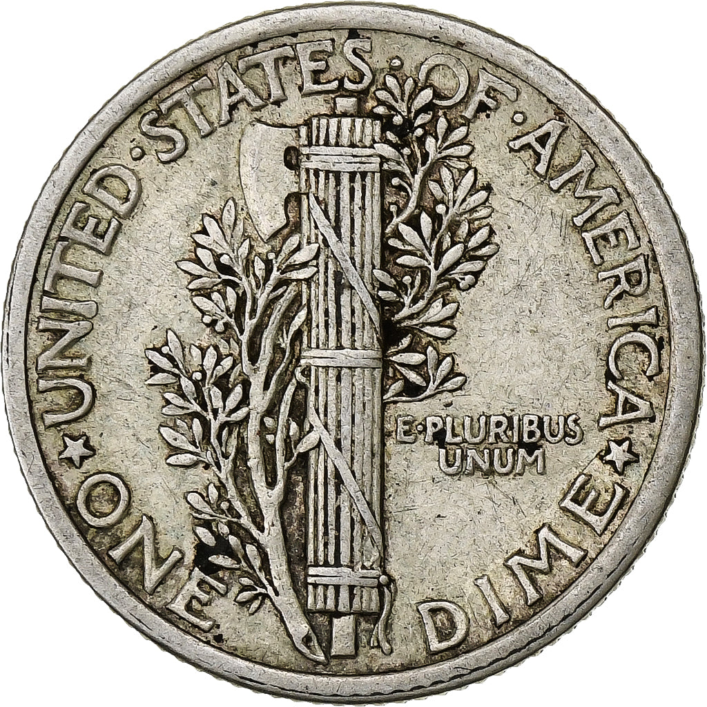 United States, Dime, Mercury Dime, 1916, U.S. Mint, Silver, EF(40-45), KM:140