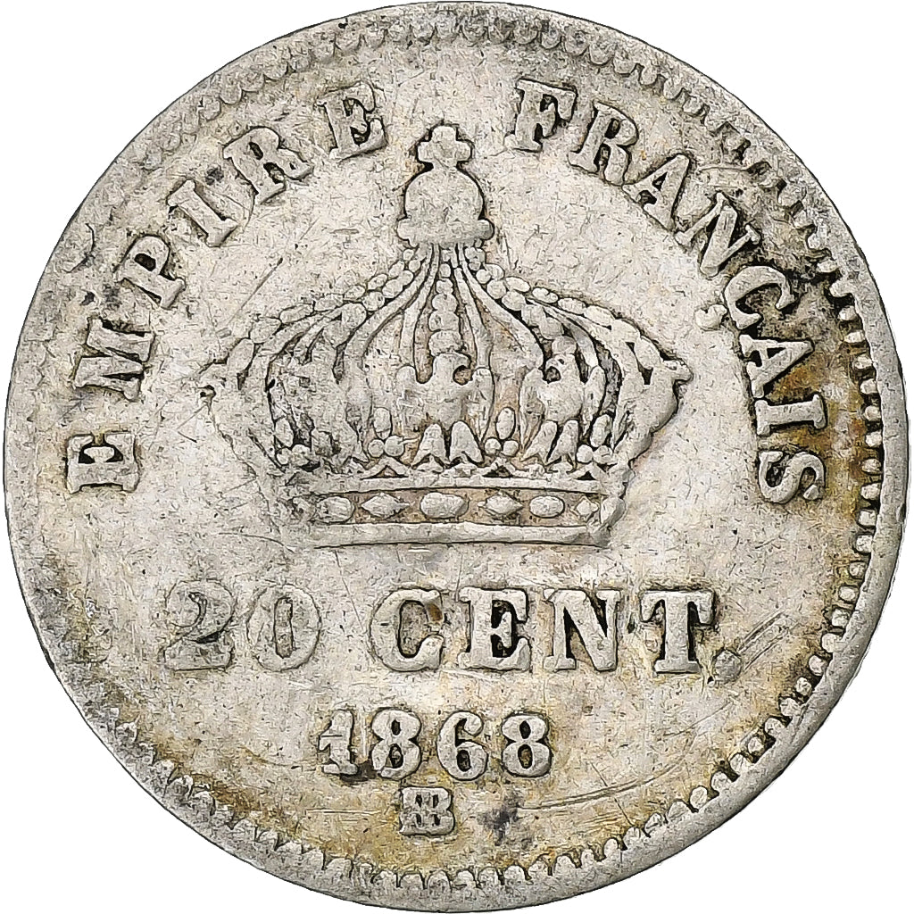 Frankreich, Napoleon III, 20 Centimes, Napoléon III, 1868, Strasbourg, Silber