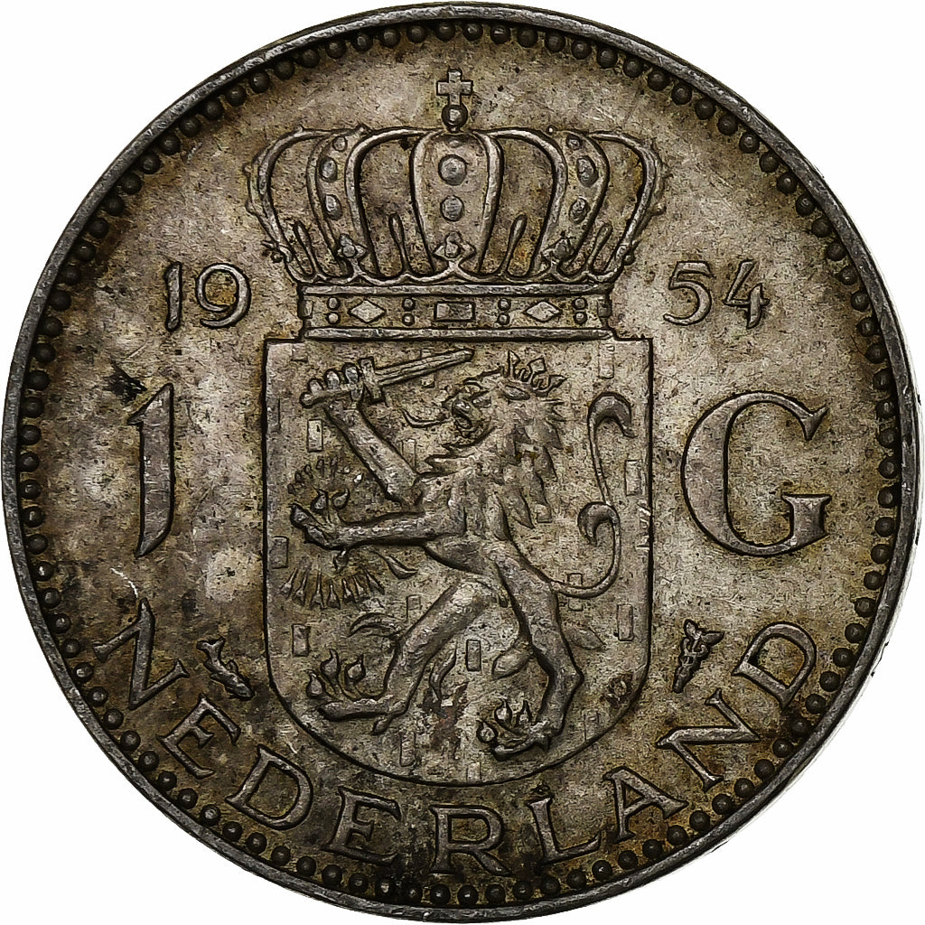 Netherlands, Juliana, Gulden, 1954, Silver, AU(50-53), KM:184