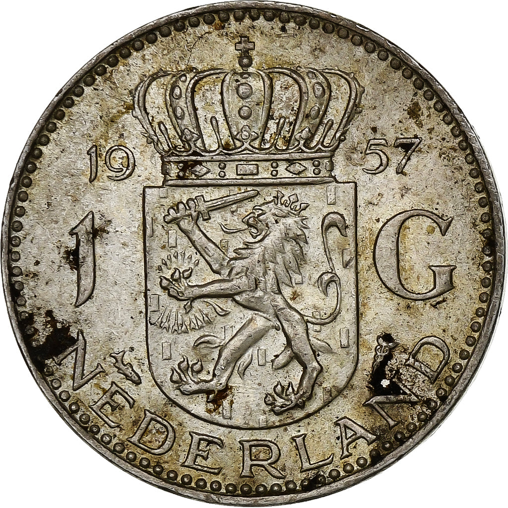 Paesi Bassi, Juliana, Gulden, 1957, Argento, MB+, KM:184