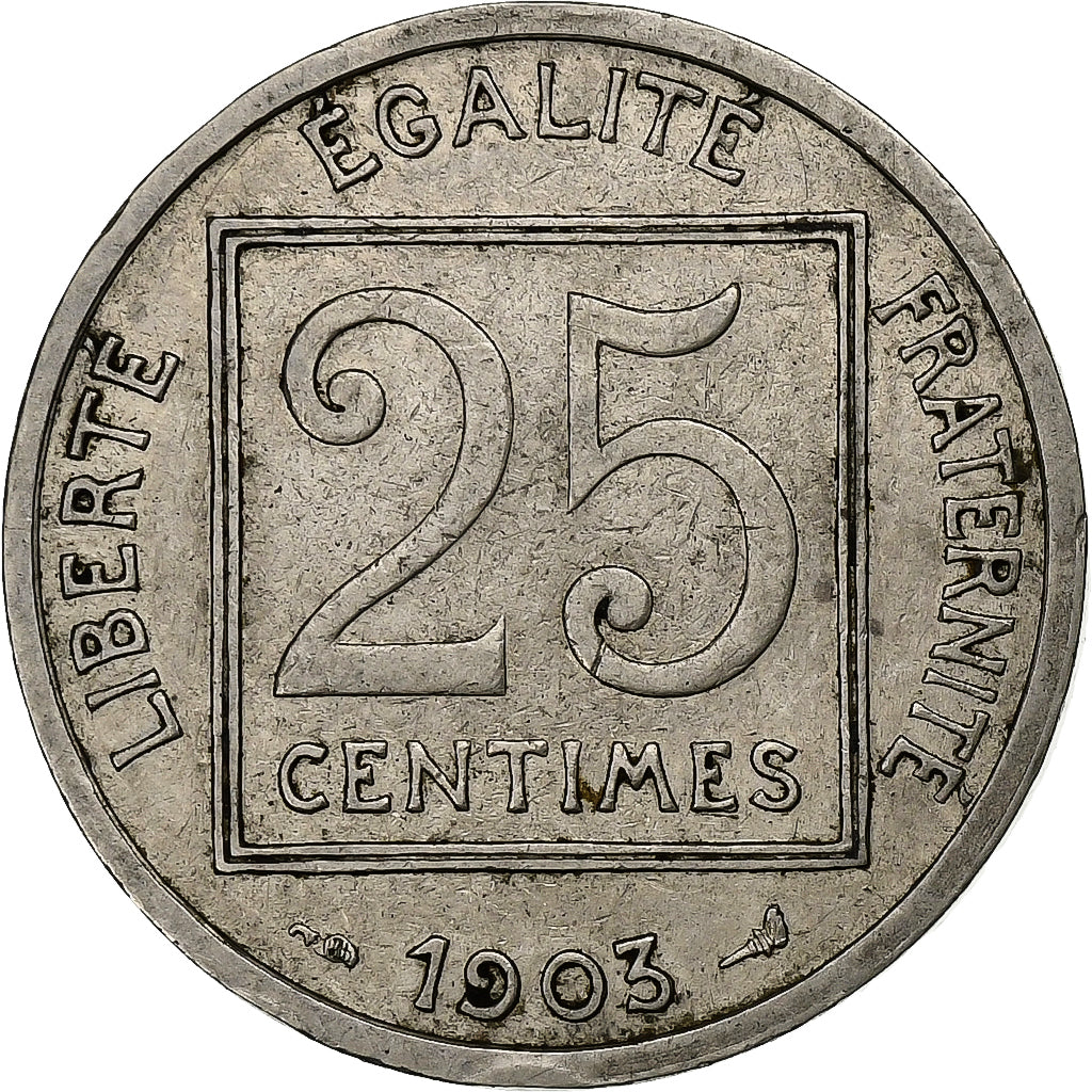 Frankrijk, 25 Centimes, Patey, 1903, Paris, Nickel, ZF, Gadoury:362, KM:855