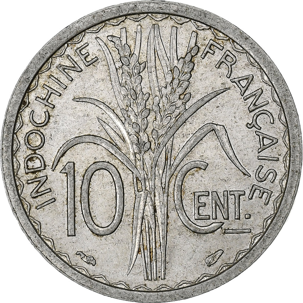 FRENCH INDO-CHINA, 10 Cents, 1945, Paris, Aluminum, EF(40-45), Lecompte:186